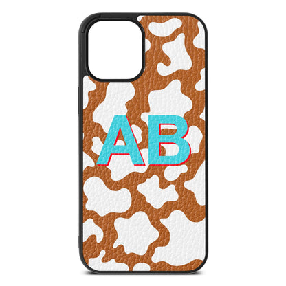 Personalised Cow Print Tan Pebble Leather iPhone 12 Pro Max Case