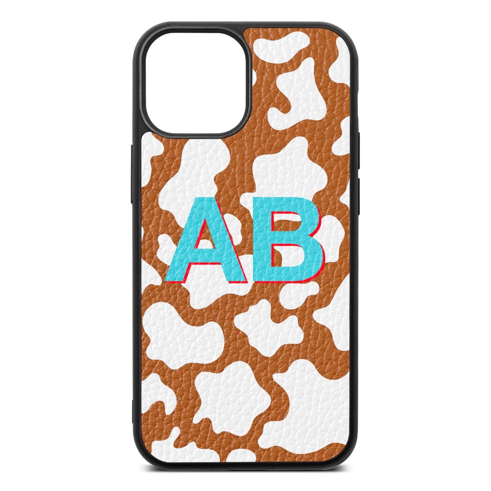 Personalised Cow Print Tan Pebble Leather iPhone 13 Mini Case