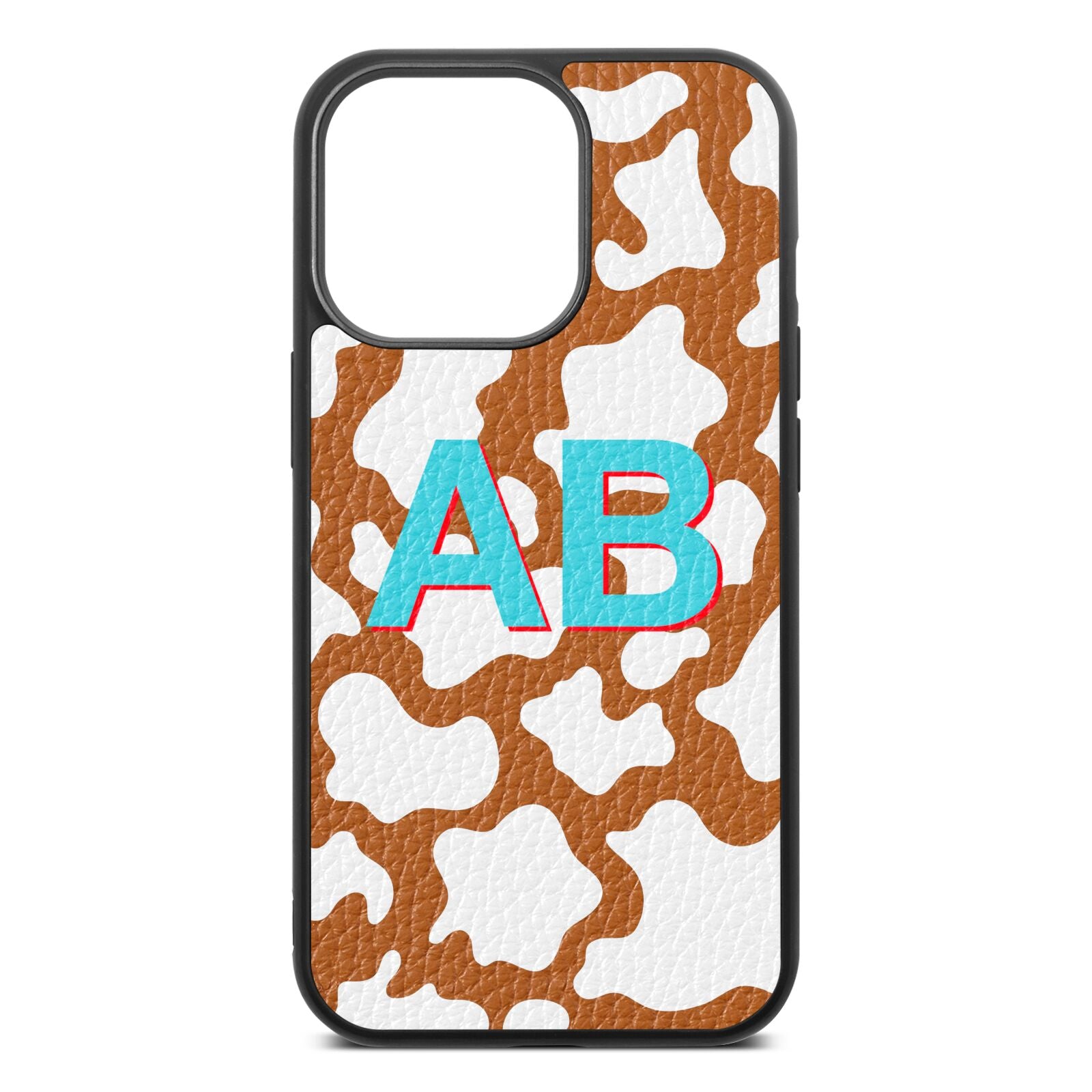 Personalised Cow Print Tan Pebble Leather iPhone 13 Pro Case