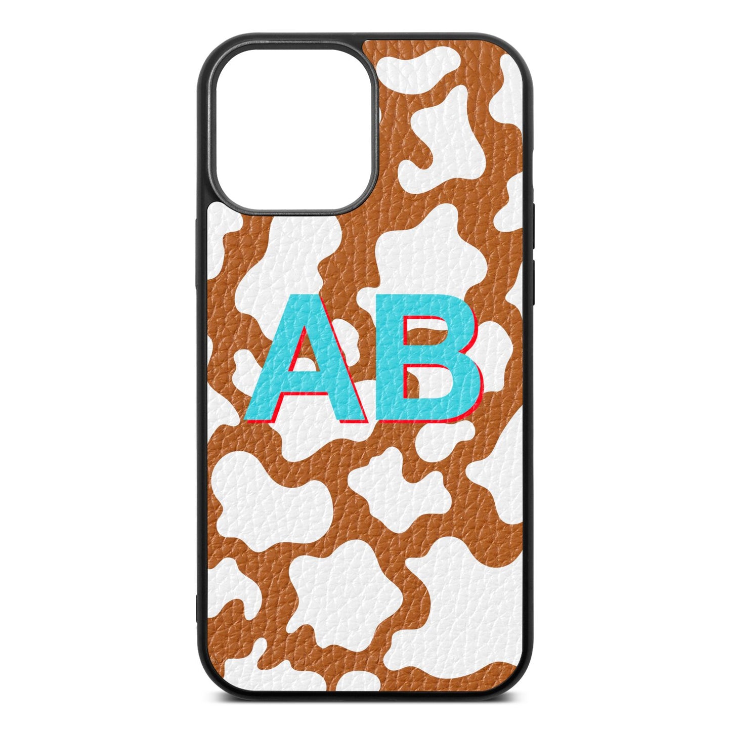 Personalised Cow Print Tan Pebble Leather iPhone 13 Pro Max Case