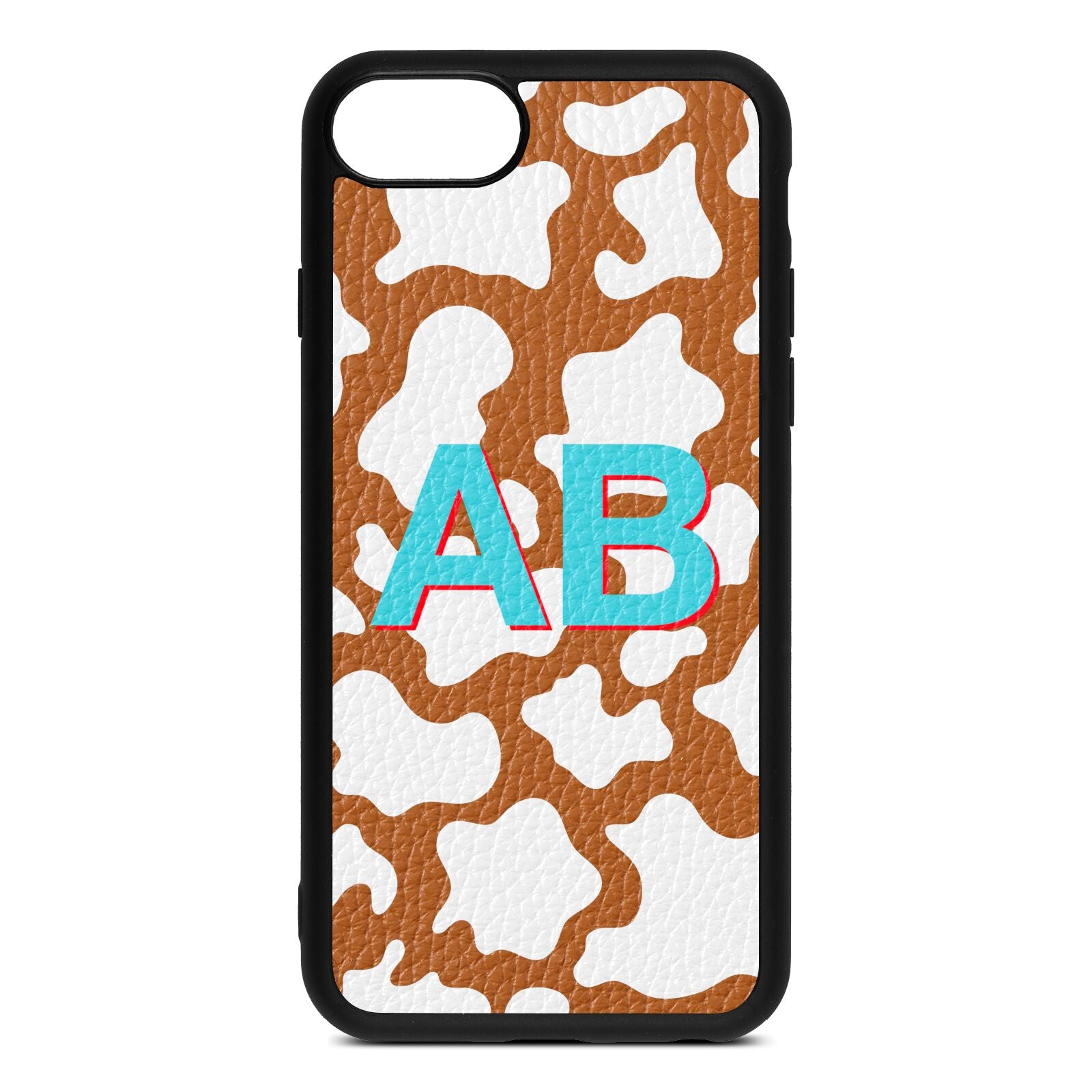 Personalised Cow Print Tan Pebble Leather iPhone 8 Case