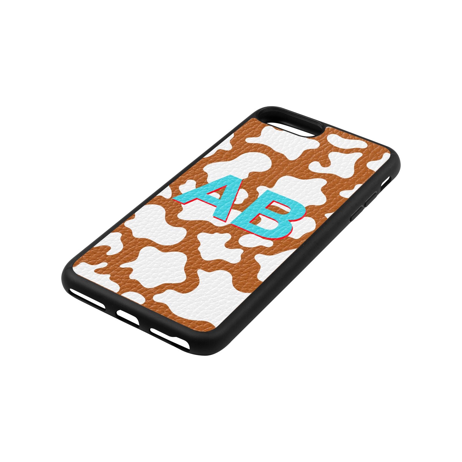 Personalised Cow Print Tan Pebble Leather iPhone 8 Plus Case Side Angle