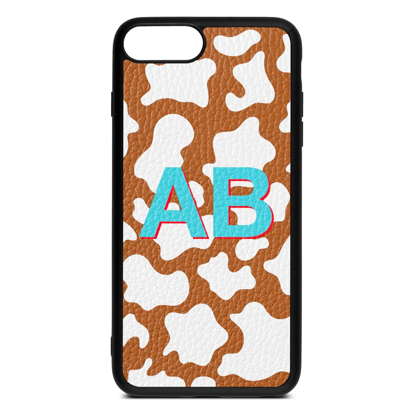 Personalised Cow Print Tan Pebble Leather iPhone 8 Plus Case