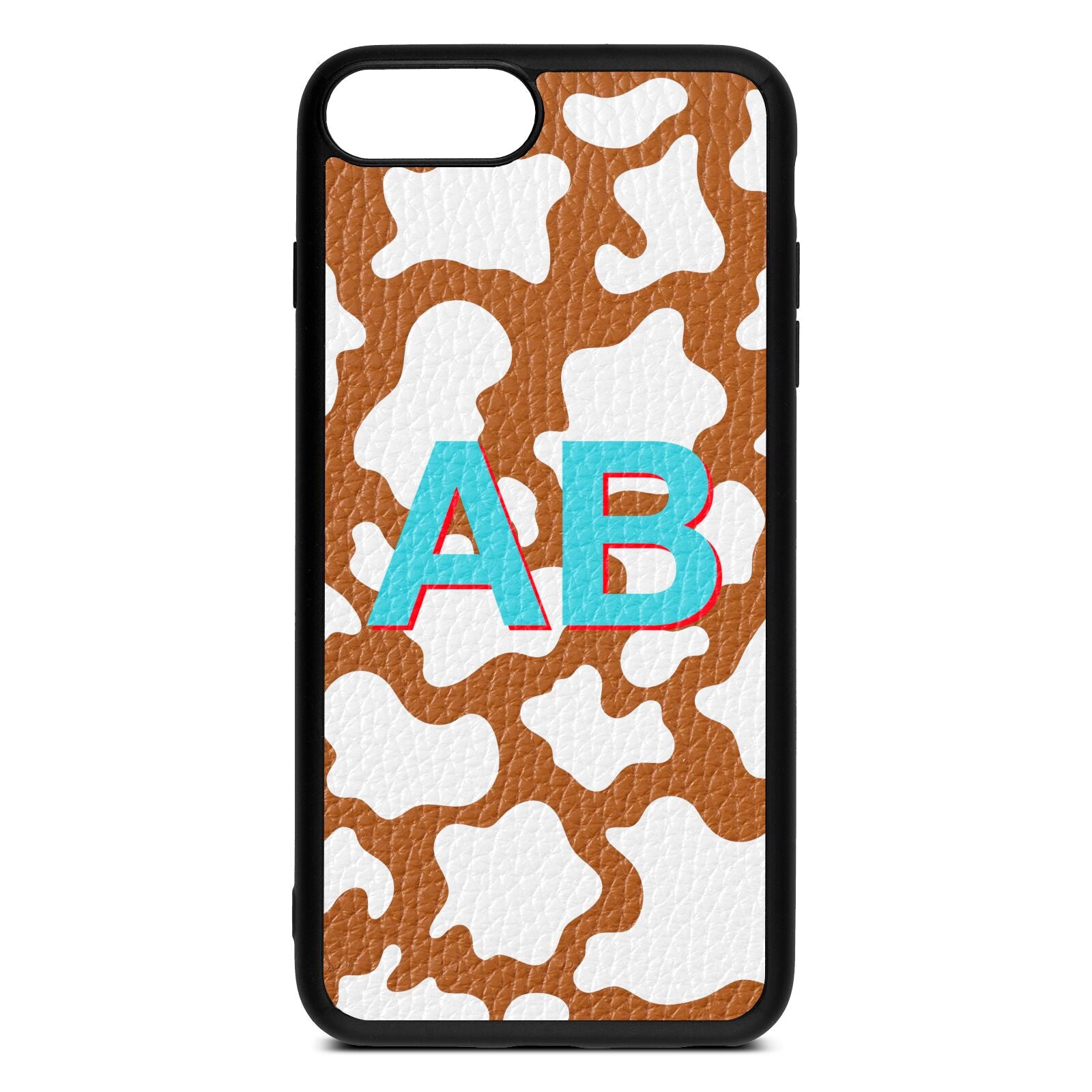 Personalised Cow Print Tan Pebble Leather iPhone 8 Plus Case