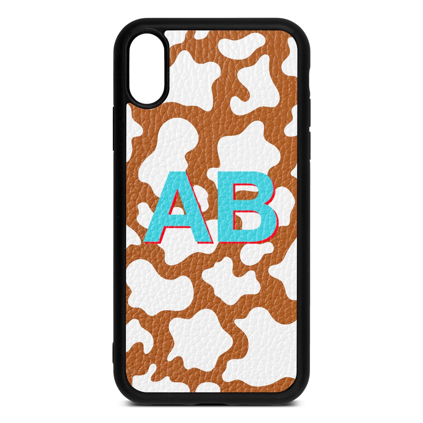 Personalised Cow Print Tan Pebble Leather iPhone Xr Case