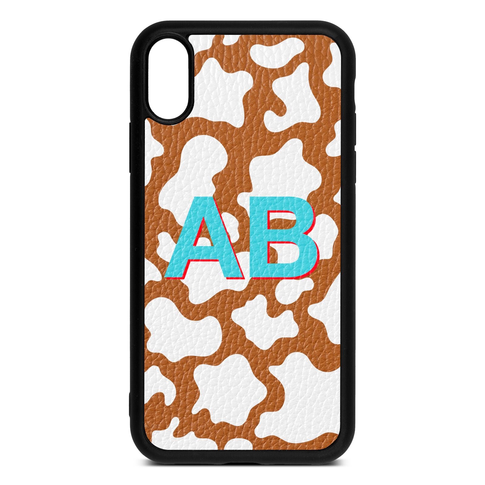 Personalised Cow Print Tan Pebble Leather iPhone Xr Case