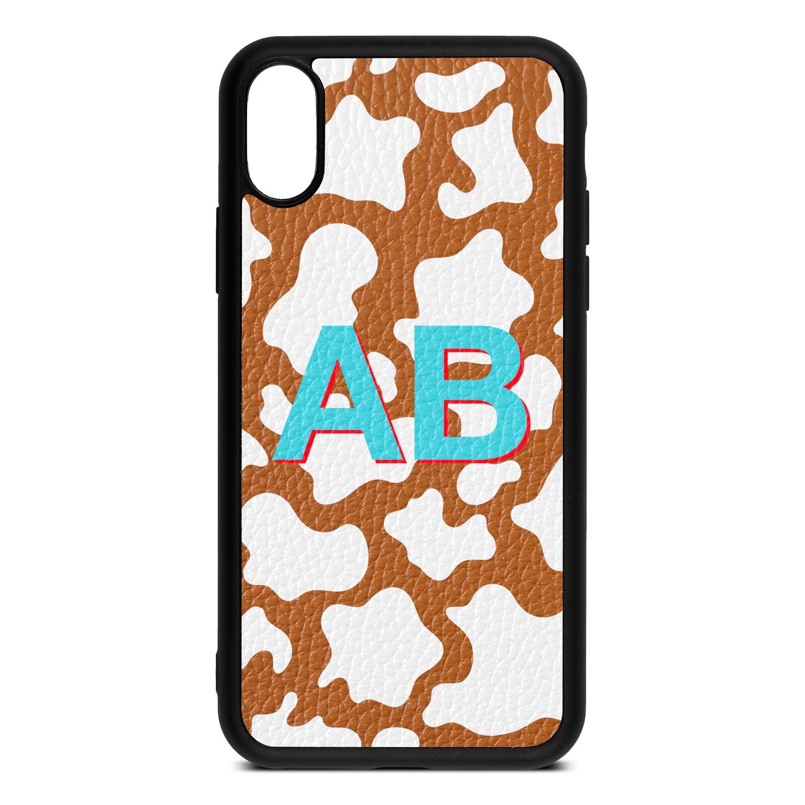 Personalised Cow Print Tan Pebble Leather iPhone Xs Case