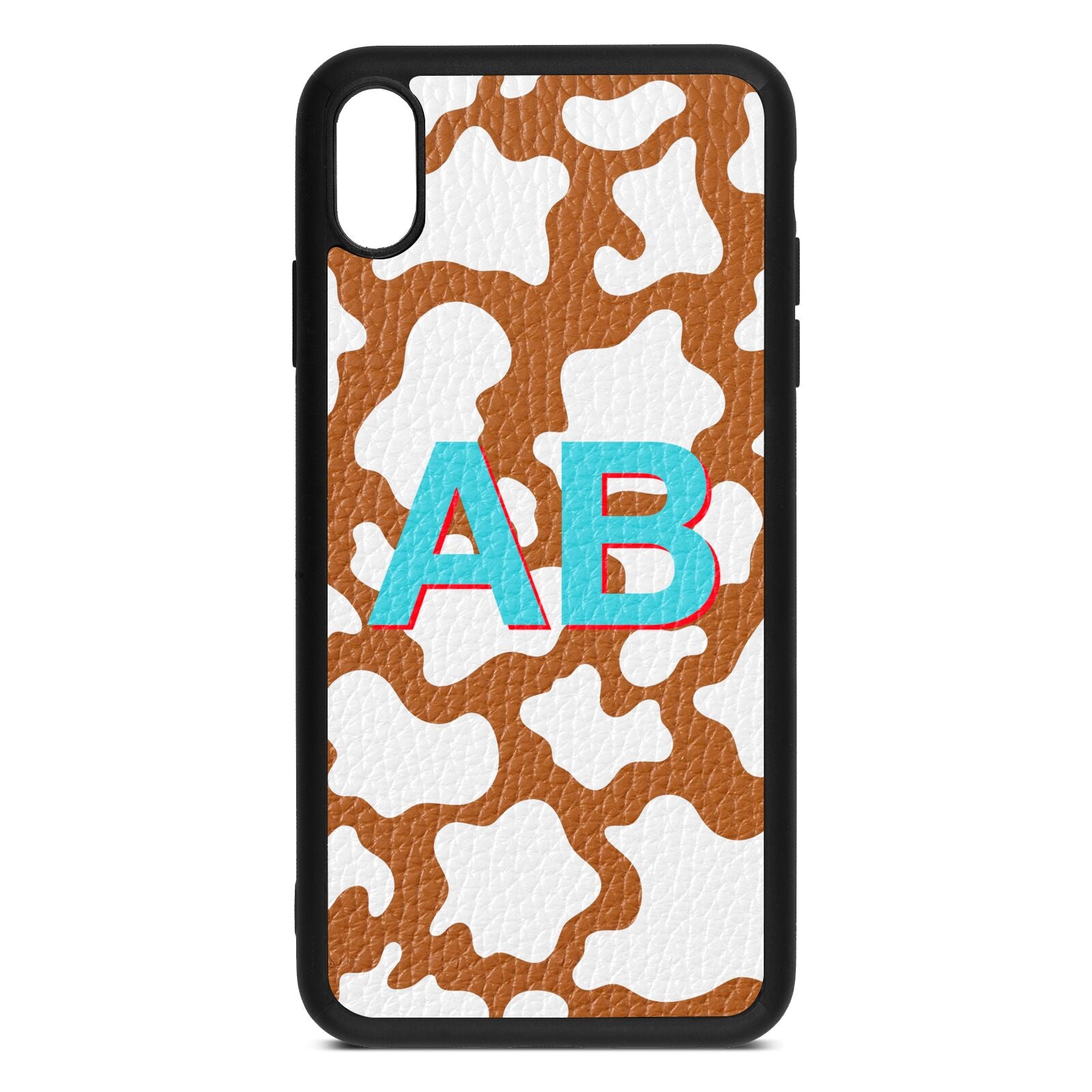 Personalised Cow Print Tan Pebble Leather iPhone Xs Max Case