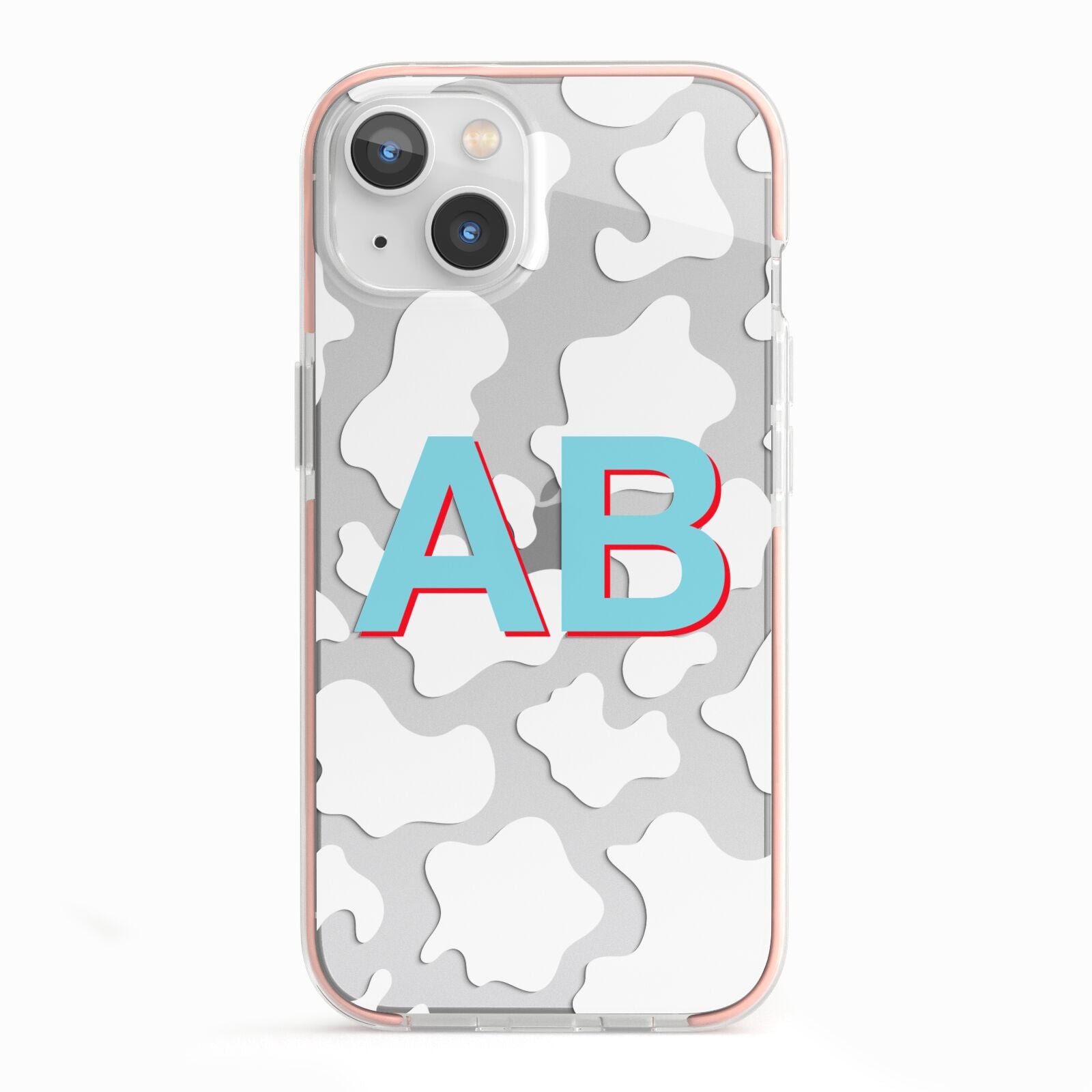 Personalised Cow Print iPhone 13 TPU Impact Case with Pink Edges