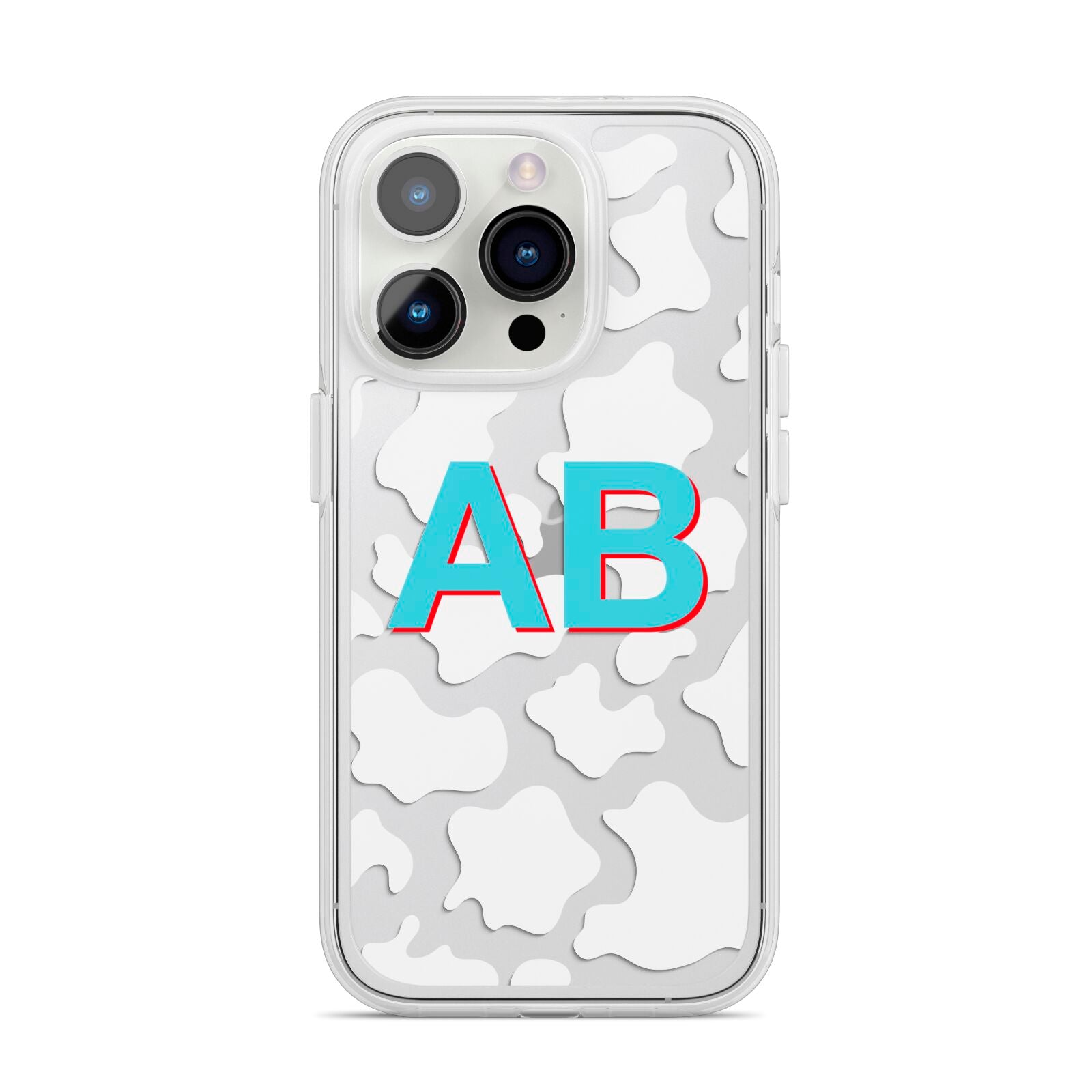 Personalised Cow Print iPhone 14 Pro Clear Tough Case Silver