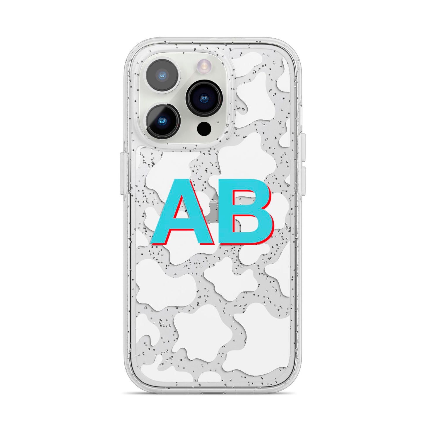 Personalised Cow Print iPhone 14 Pro Glitter Tough Case Silver