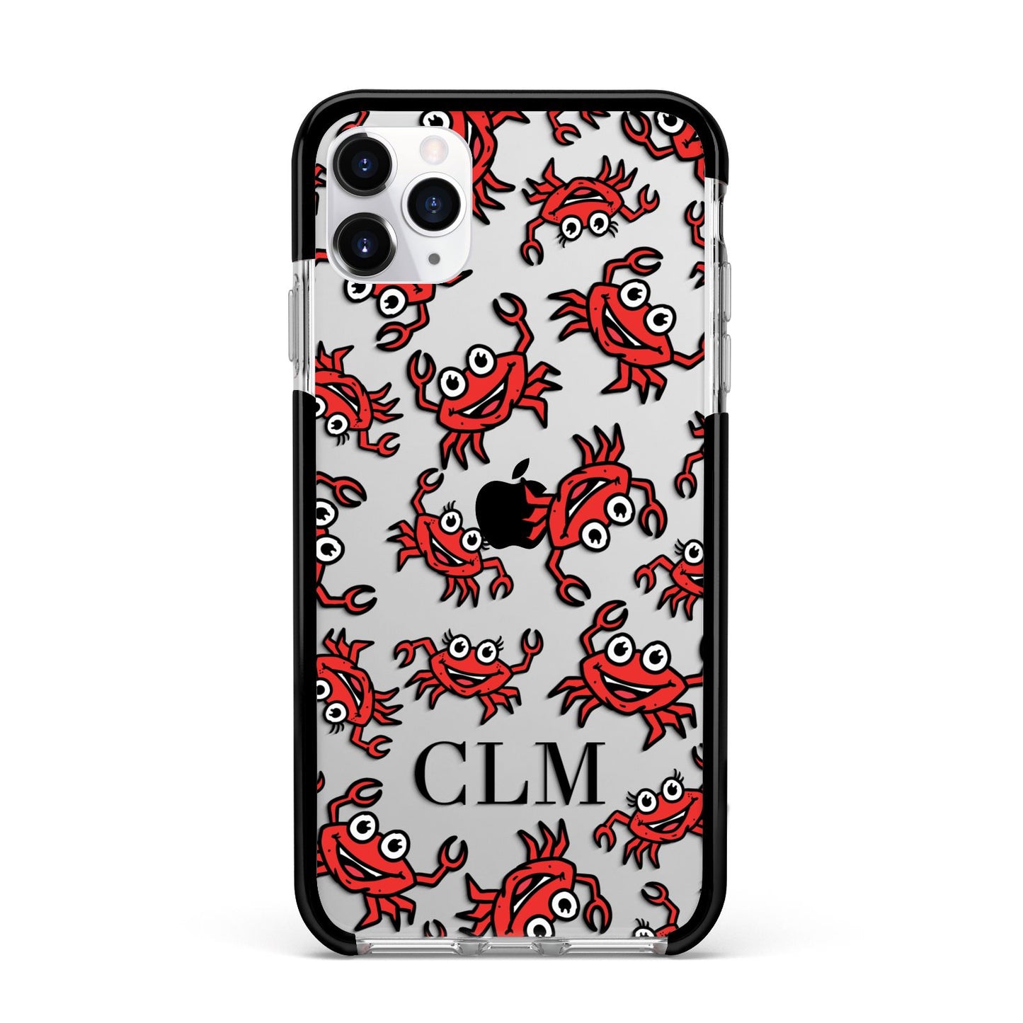Personalised Crab Initials Clear Apple iPhone 11 Pro Max in Silver with Black Impact Case