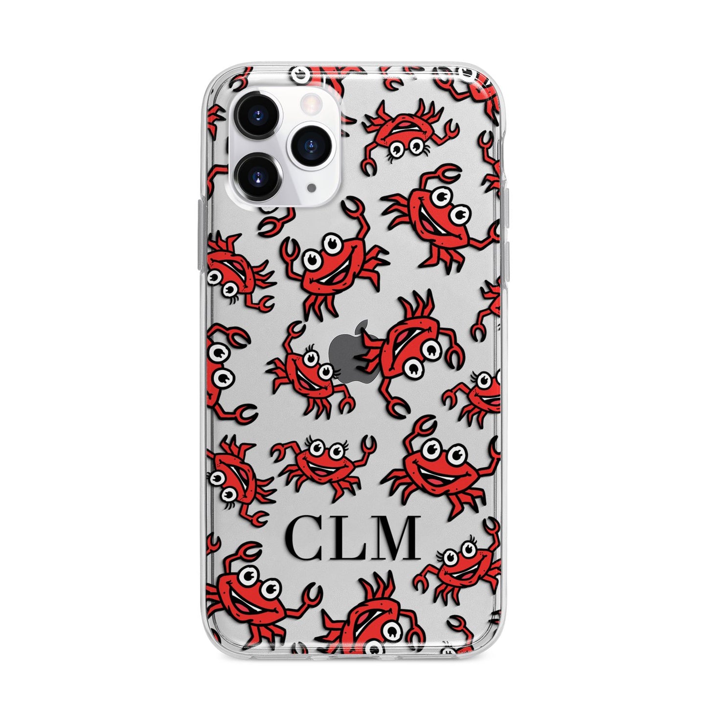 Personalised Crab Initials Clear Apple iPhone 11 Pro Max in Silver with Bumper Case