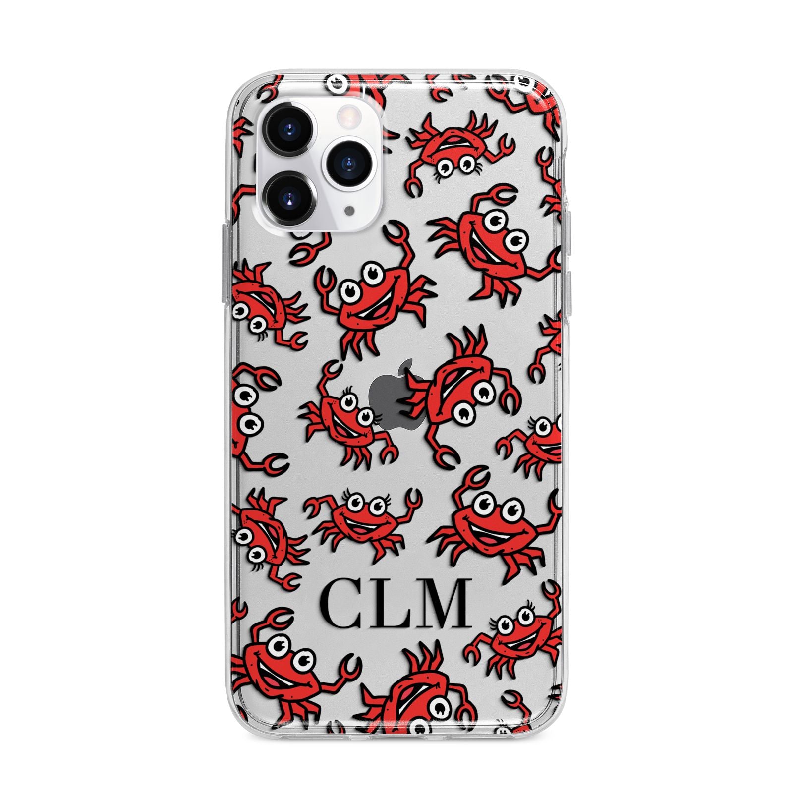 Personalised Crab Initials Clear Apple iPhone 11 Pro Max in Silver with Bumper Case