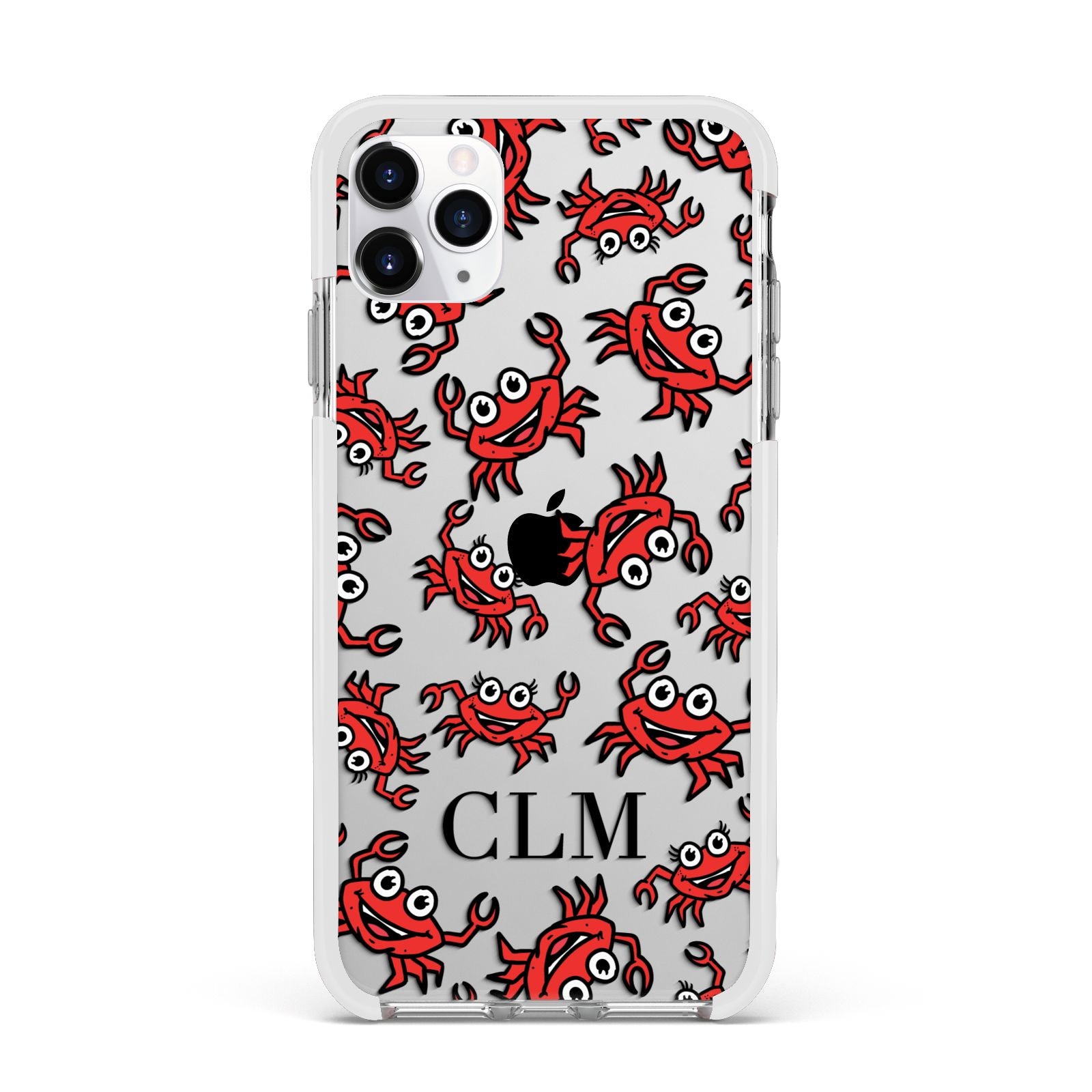 Personalised Crab Initials Clear Apple iPhone 11 Pro Max in Silver with White Impact Case
