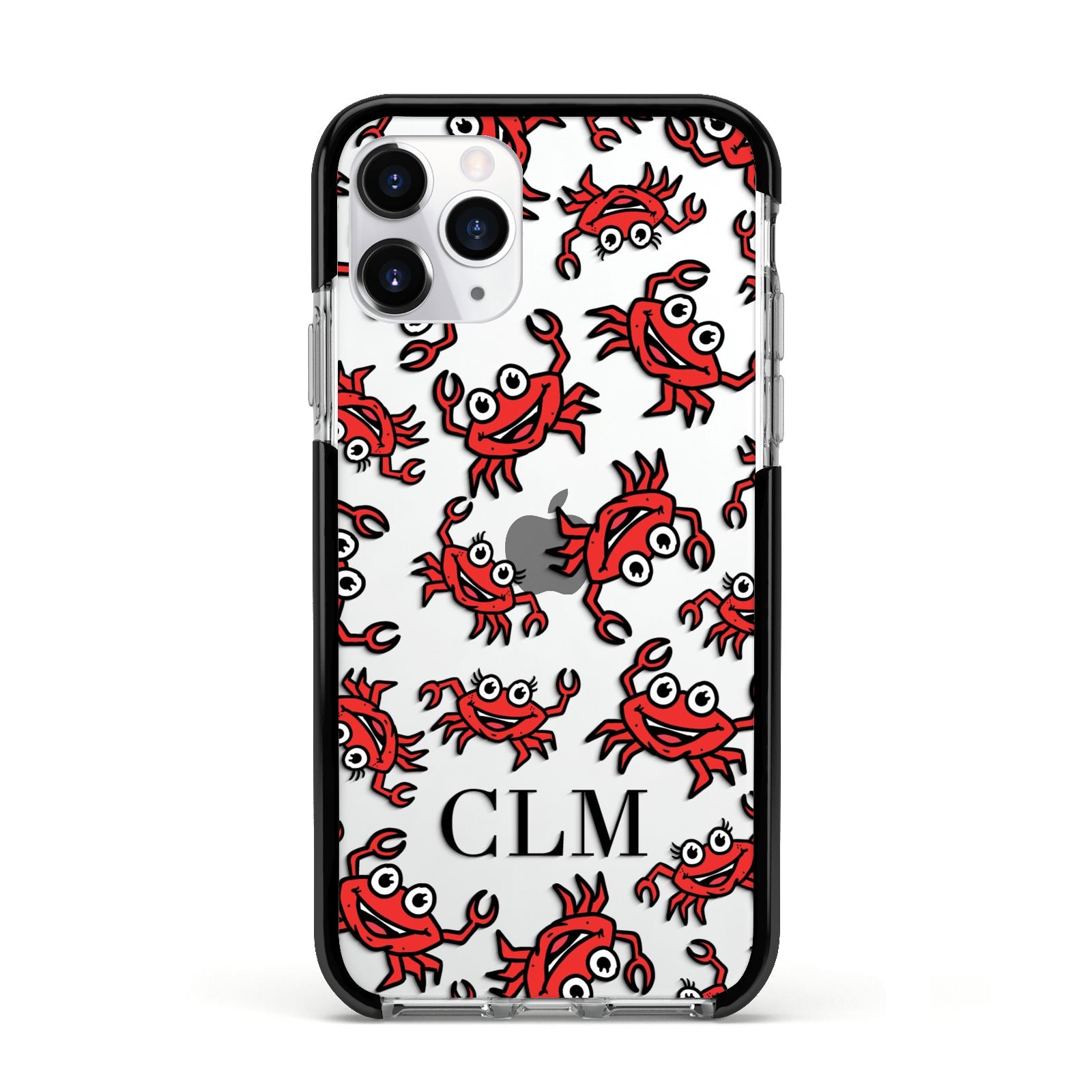Personalised Crab Initials Clear Apple iPhone 11 Pro in Silver with Black Impact Case