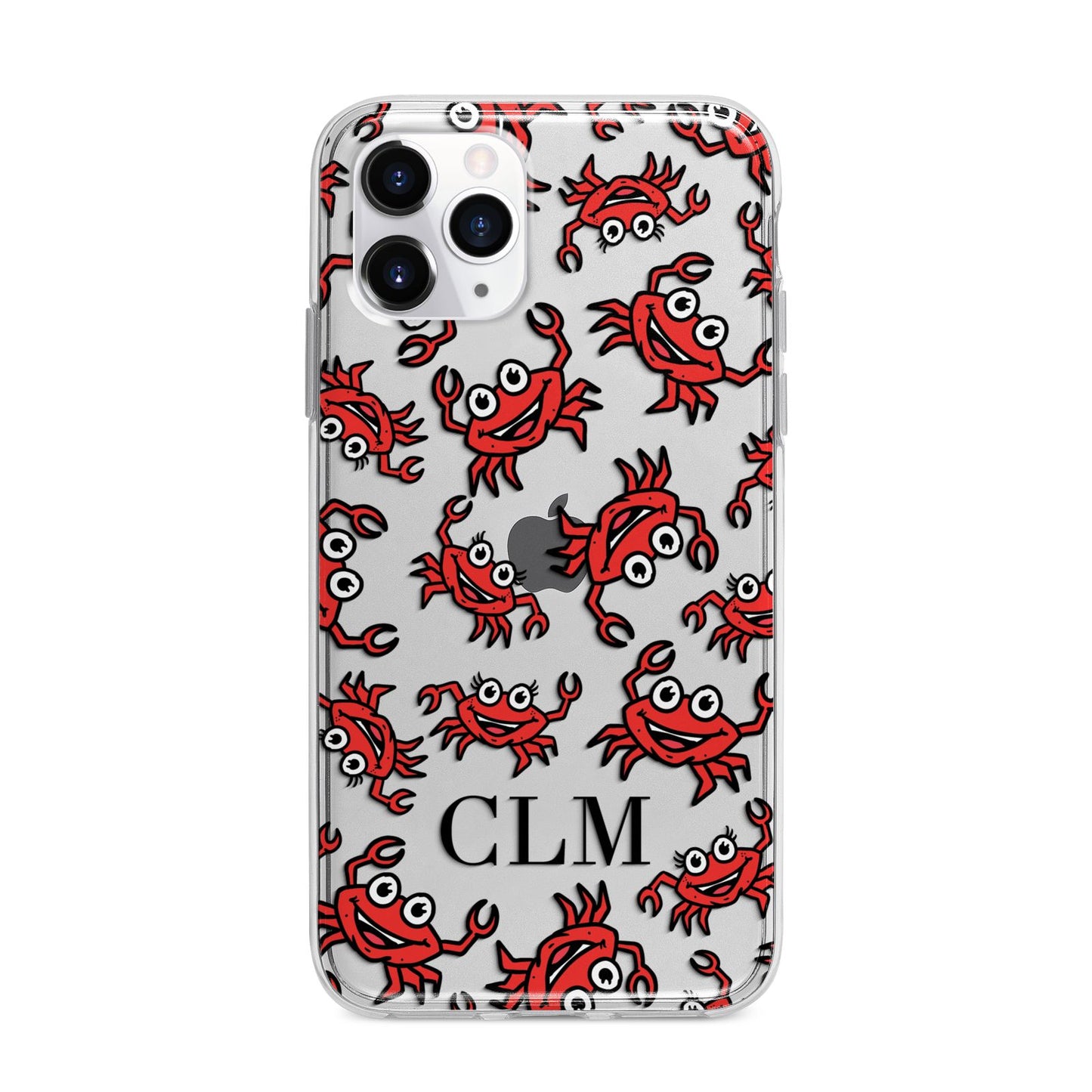 Personalised Crab Initials Clear Apple iPhone 11 Pro in Silver with Bumper Case