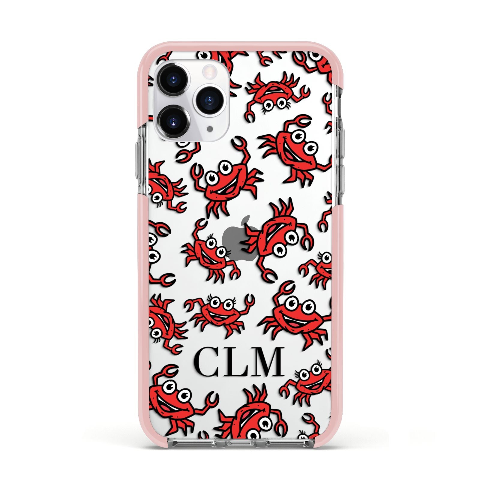 Personalised Crab Initials Clear Apple iPhone 11 Pro in Silver with Pink Impact Case