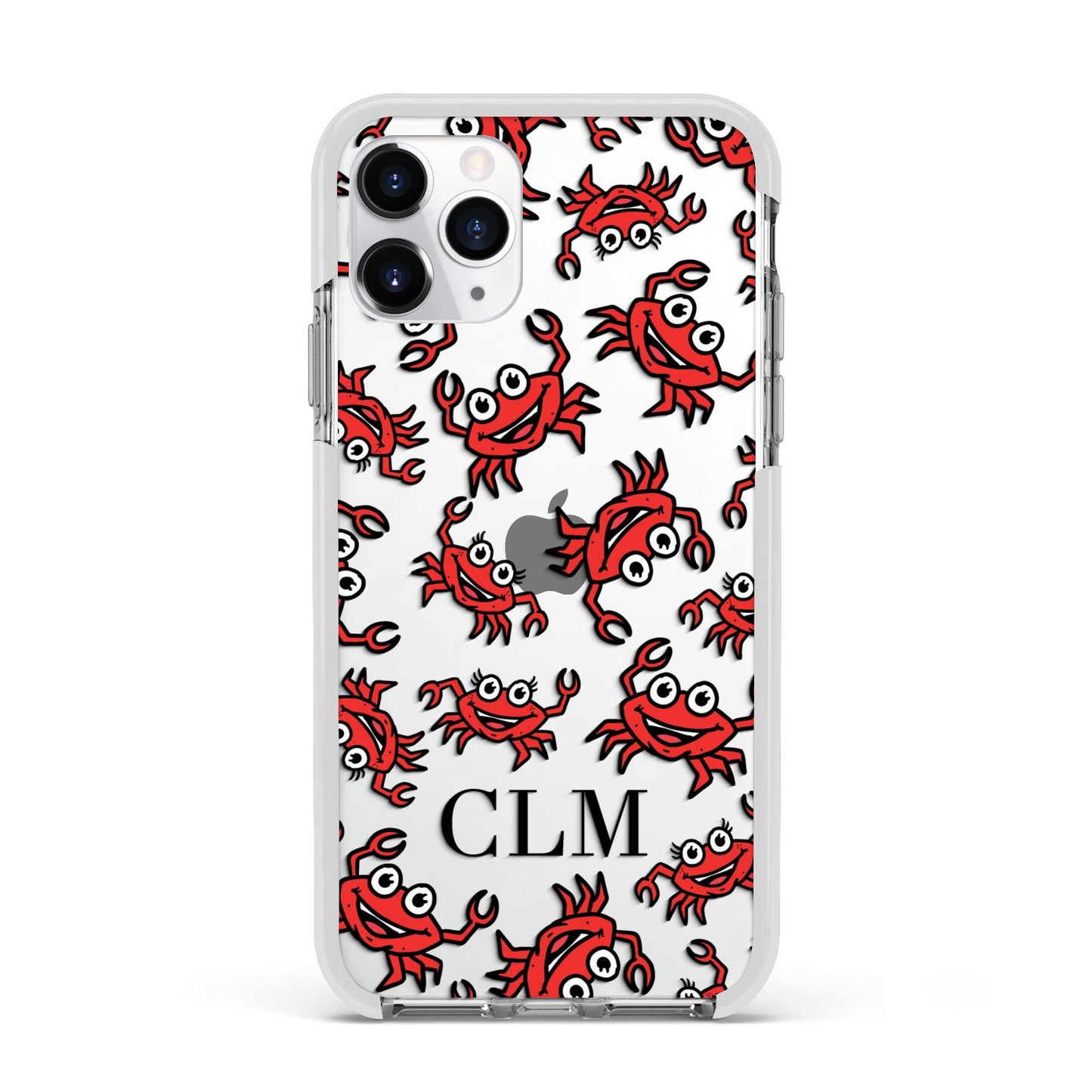 Personalised Crab Initials Clear Apple iPhone 11 Pro in Silver with White Impact Case