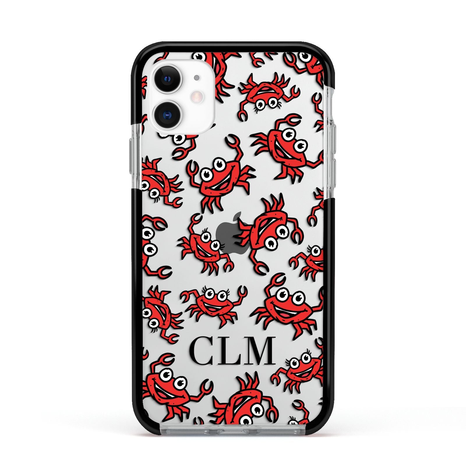 Personalised Crab Initials Clear Apple iPhone 11 in White with Black Impact Case