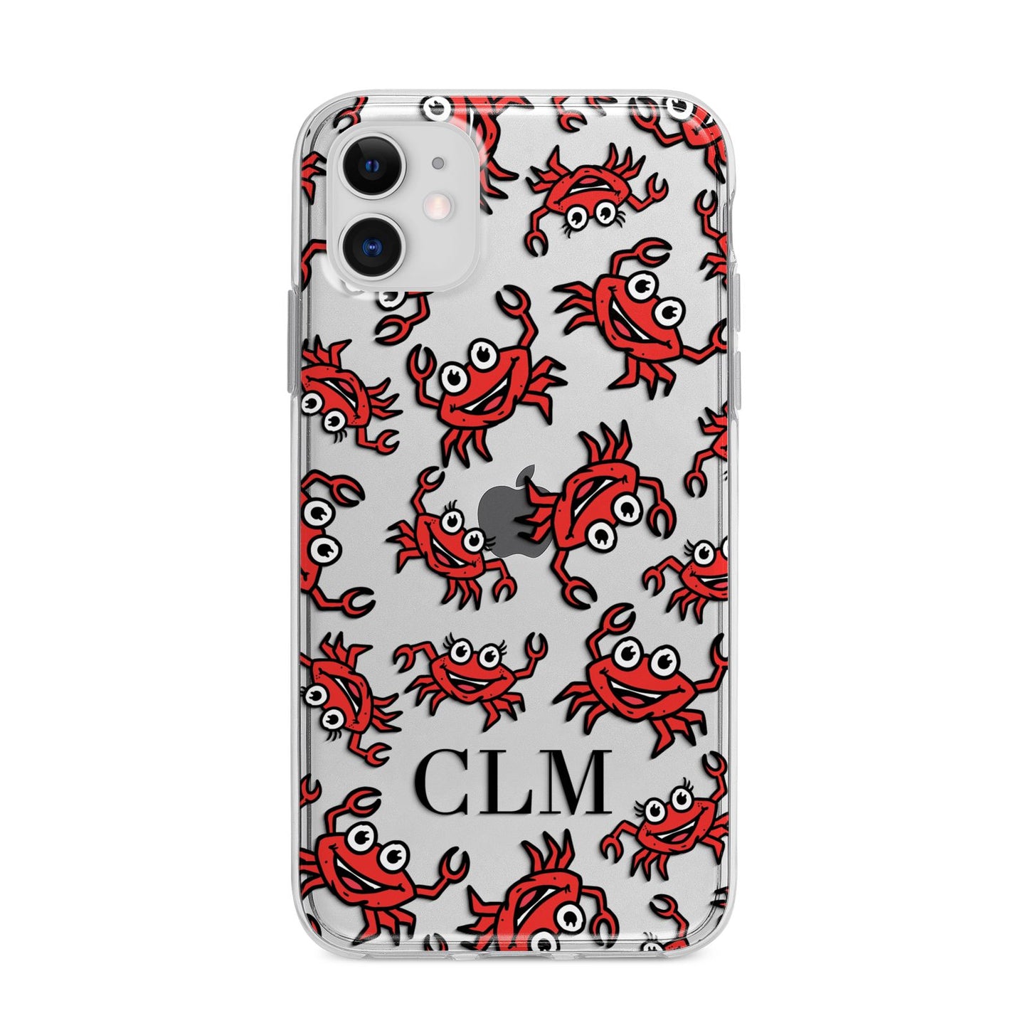 Personalised Crab Initials Clear Apple iPhone 11 in White with Bumper Case