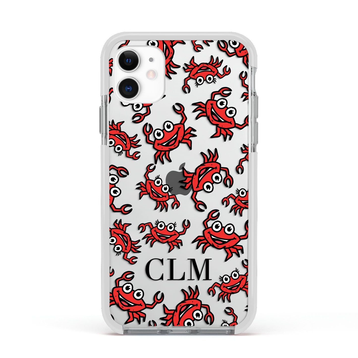 Personalised Crab Initials Clear Apple iPhone 11 in White with White Impact Case