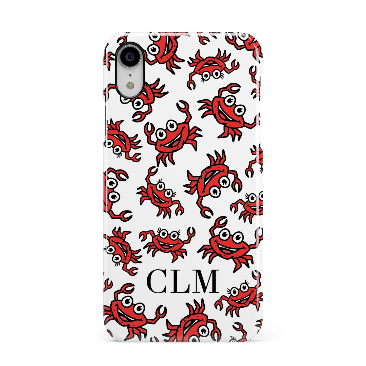 Personalised Crab Initials Clear Apple iPhone XR White 3D Snap Case