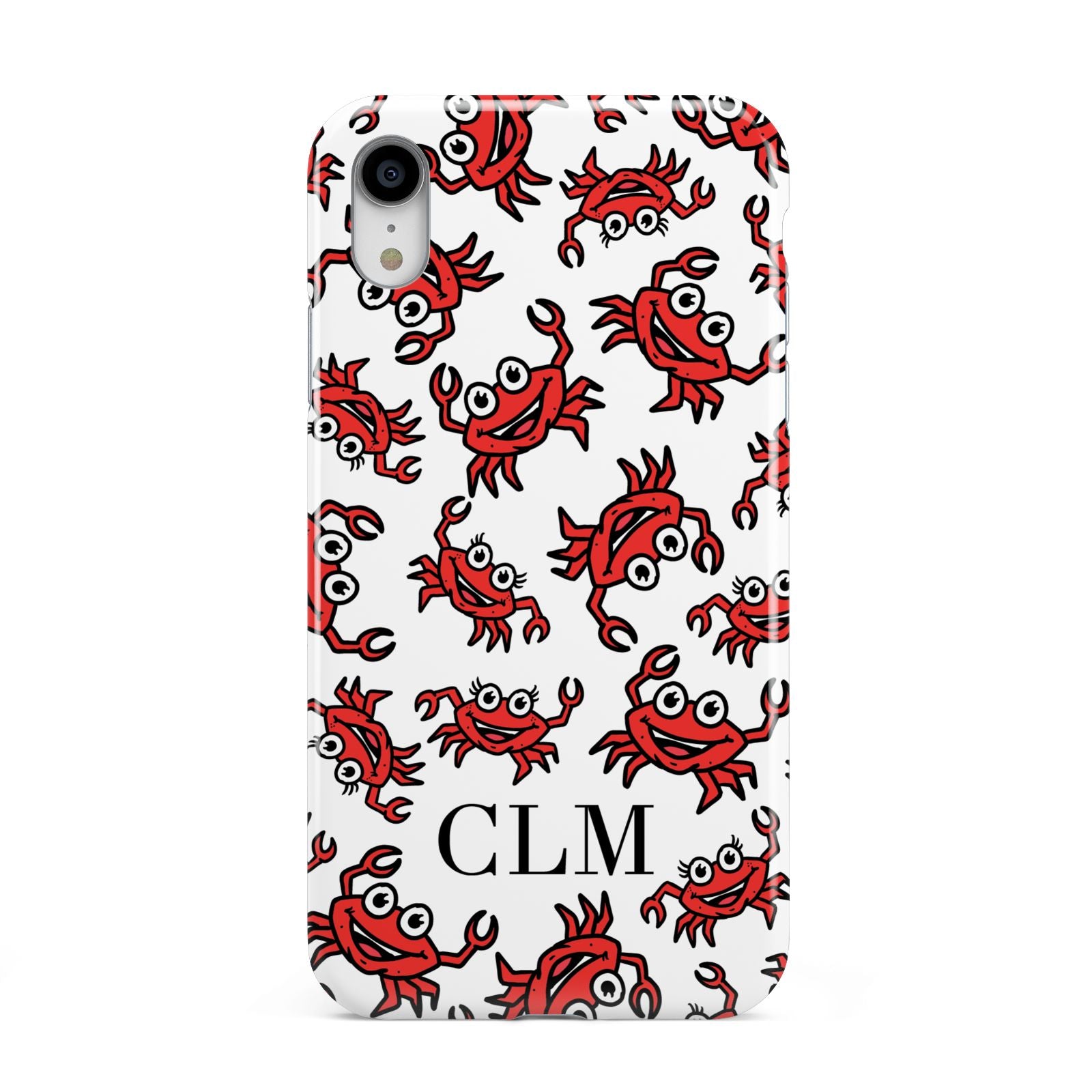 Personalised Crab Initials Clear Apple iPhone XR White 3D Tough Case