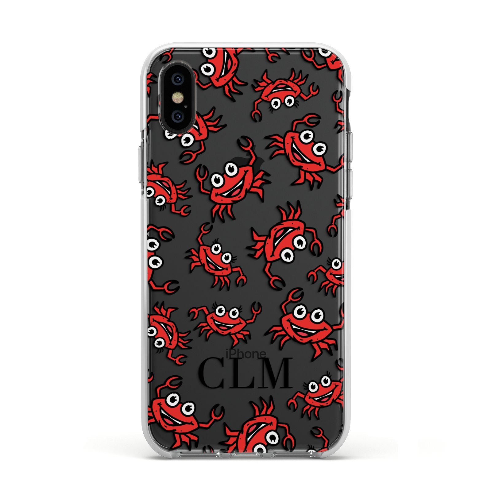 Personalised Crab Initials Clear Apple iPhone Xs Impact Case White Edge on Black Phone