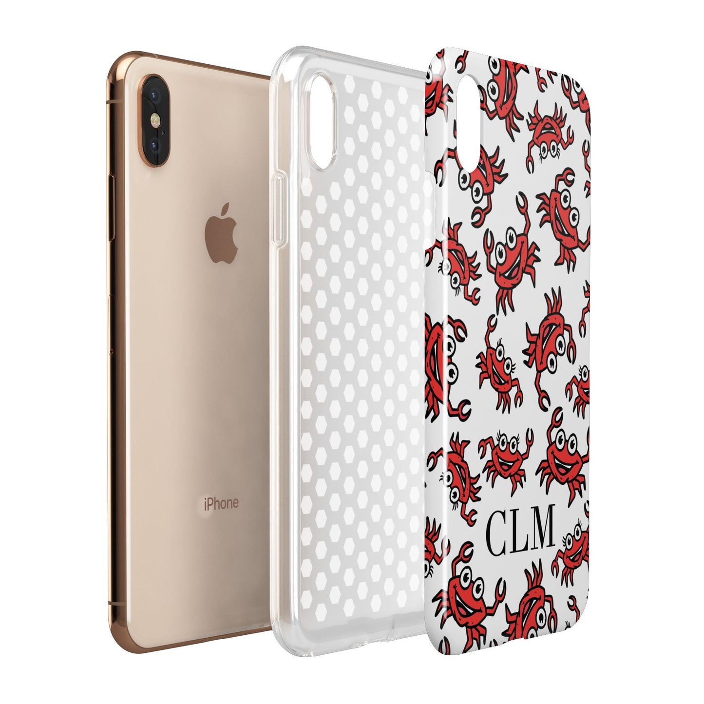 Personalised Crab Initials Clear Apple iPhone Xs Max 3D Tough Case Expanded View