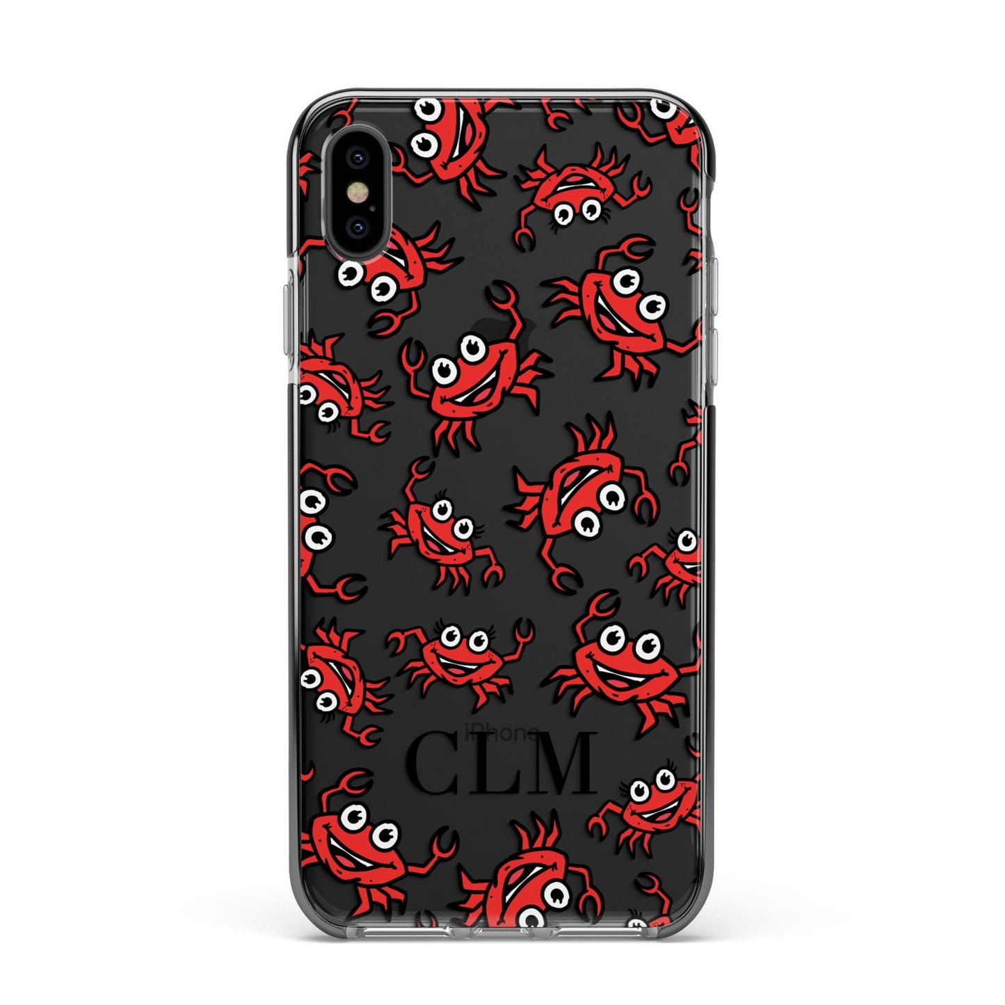 Personalised Crab Initials Clear Apple iPhone Xs Max Impact Case Black Edge on Black Phone