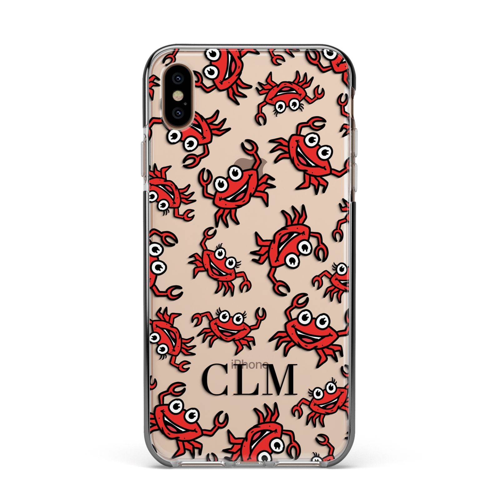 Personalised Crab Initials Clear Apple iPhone Xs Max Impact Case Black Edge on Gold Phone