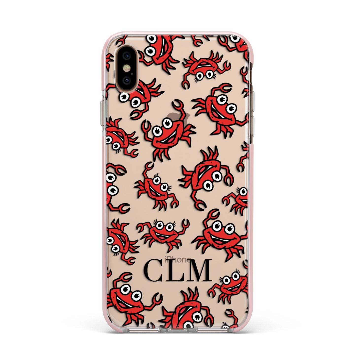Personalised Crab Initials Clear Apple iPhone Xs Max Impact Case Pink Edge on Gold Phone
