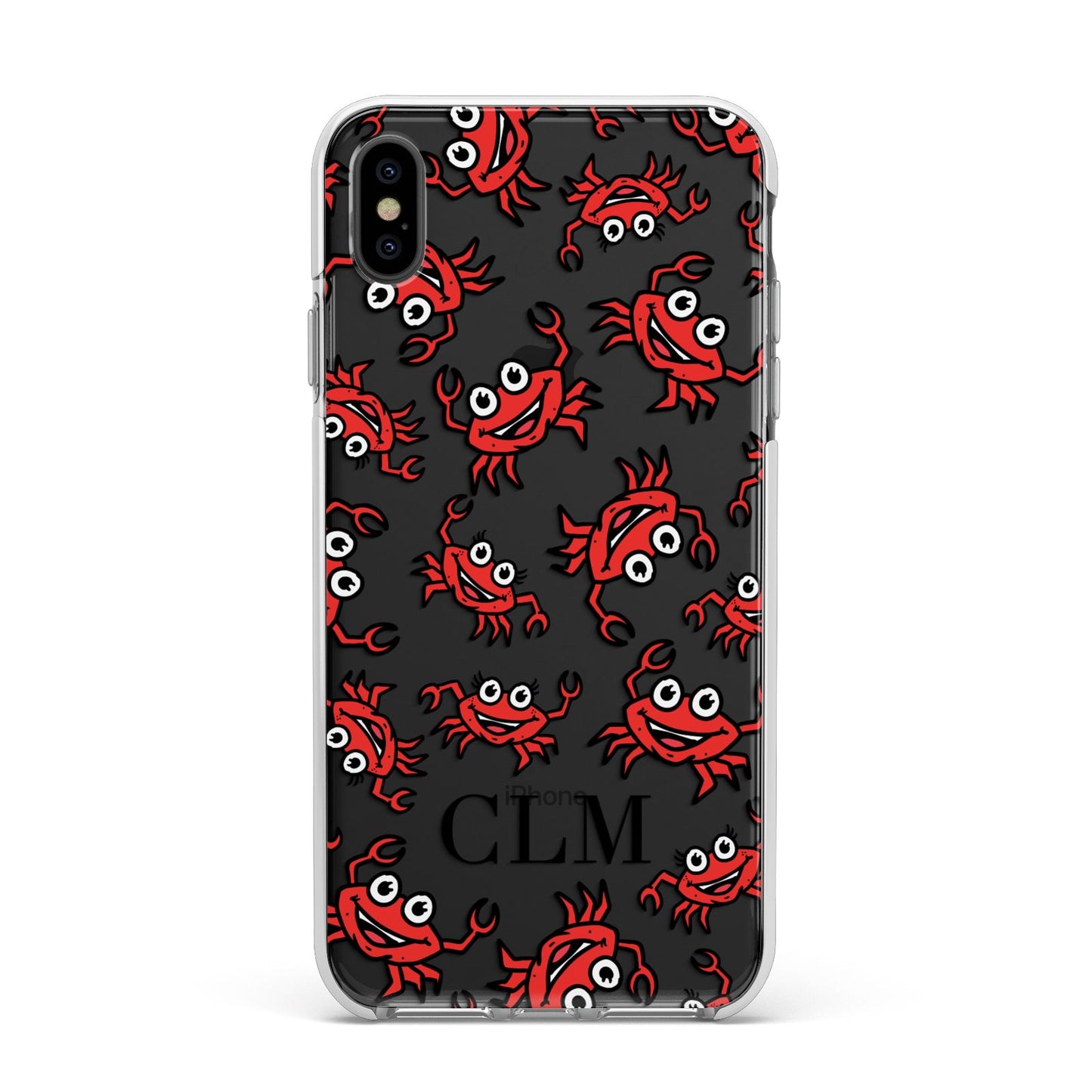 Personalised Crab Initials Clear Apple iPhone Xs Max Impact Case White Edge on Black Phone