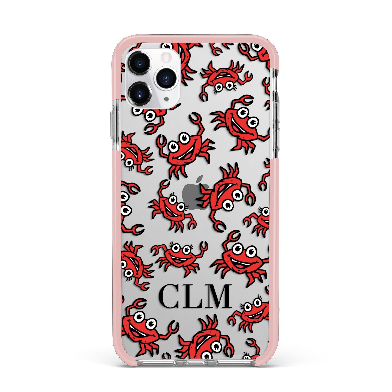 Personalised Crab Initials Clear iPhone 11 Pro Max Impact Pink Edge Case