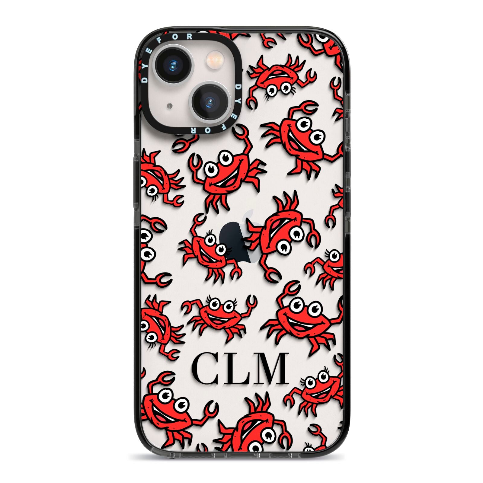 Personalised Crab Initials Clear iPhone 13 Black Impact Case on Silver phone
