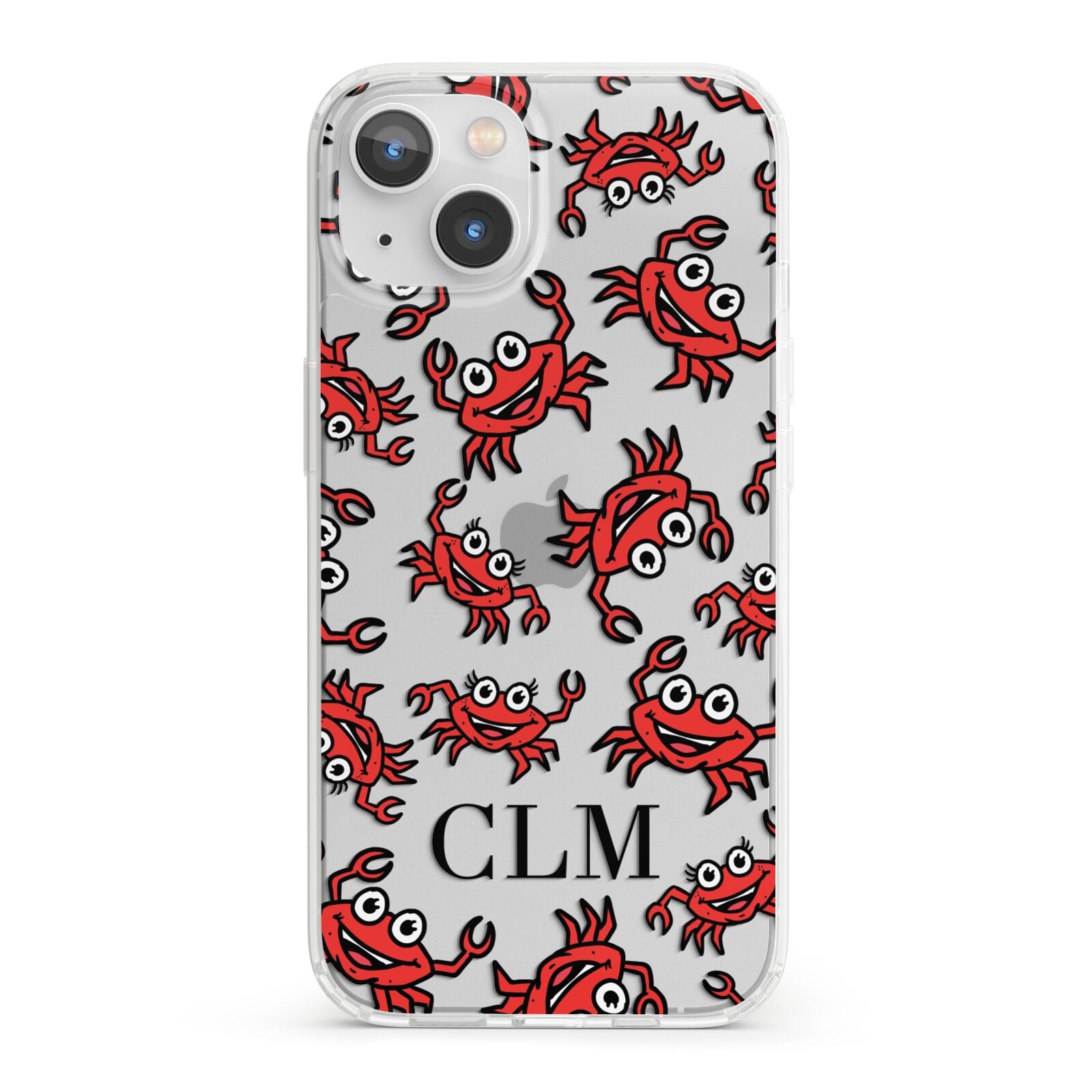 Personalised Crab Initials Clear iPhone 13 Clear Bumper Case