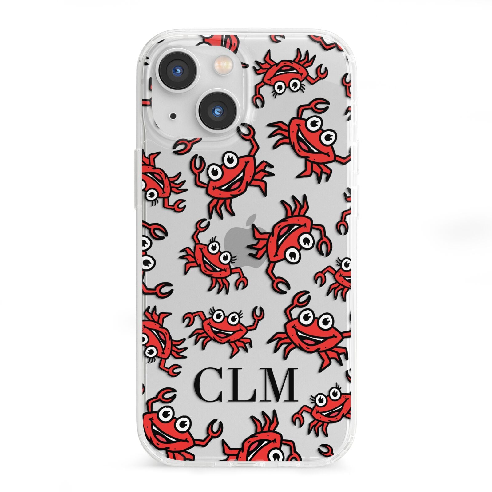 Personalised Crab Initials Clear iPhone 13 Mini Clear Bumper Case