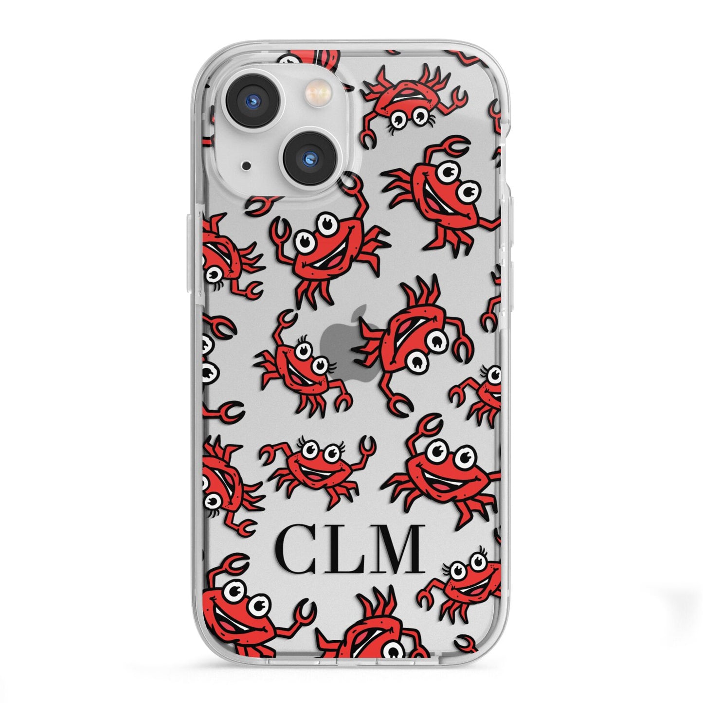 Personalised Crab Initials Clear iPhone 13 Mini TPU Impact Case with White Edges