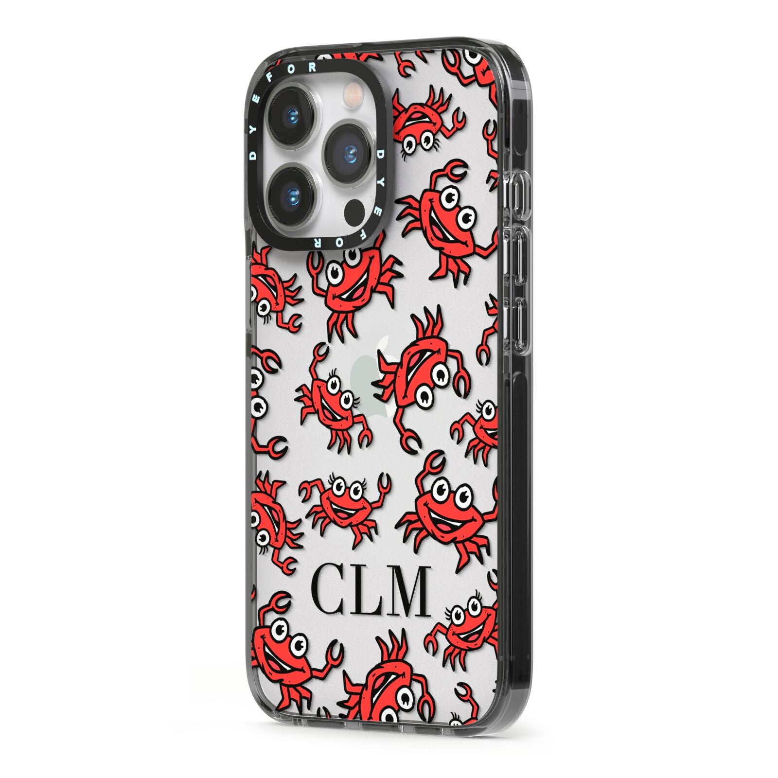 Personalised Crab Initials Clear iPhone 13 Pro Black Impact Case Side Angle on Silver phone
