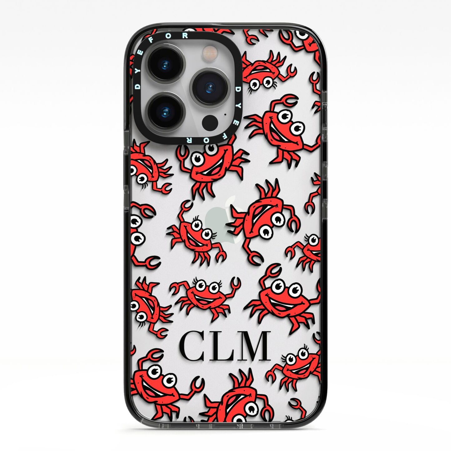Personalised Crab Initials Clear iPhone 13 Pro Black Impact Case on Silver phone