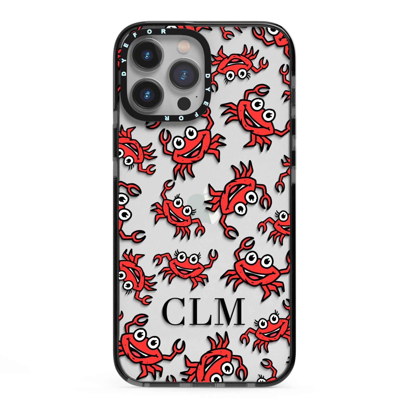 Personalised Crab Initials Clear iPhone 13 Pro Max Black Impact Case on Silver phone