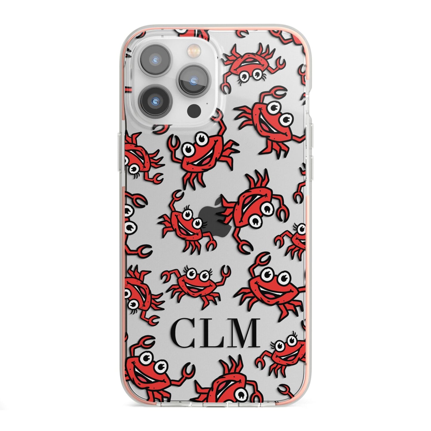 Personalised Crab Initials Clear iPhone 13 Pro Max TPU Impact Case with Pink Edges