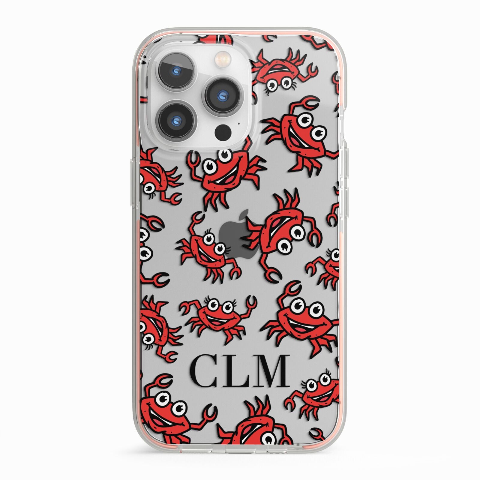 Personalised Crab Initials Clear iPhone 13 Pro TPU Impact Case with Pink Edges