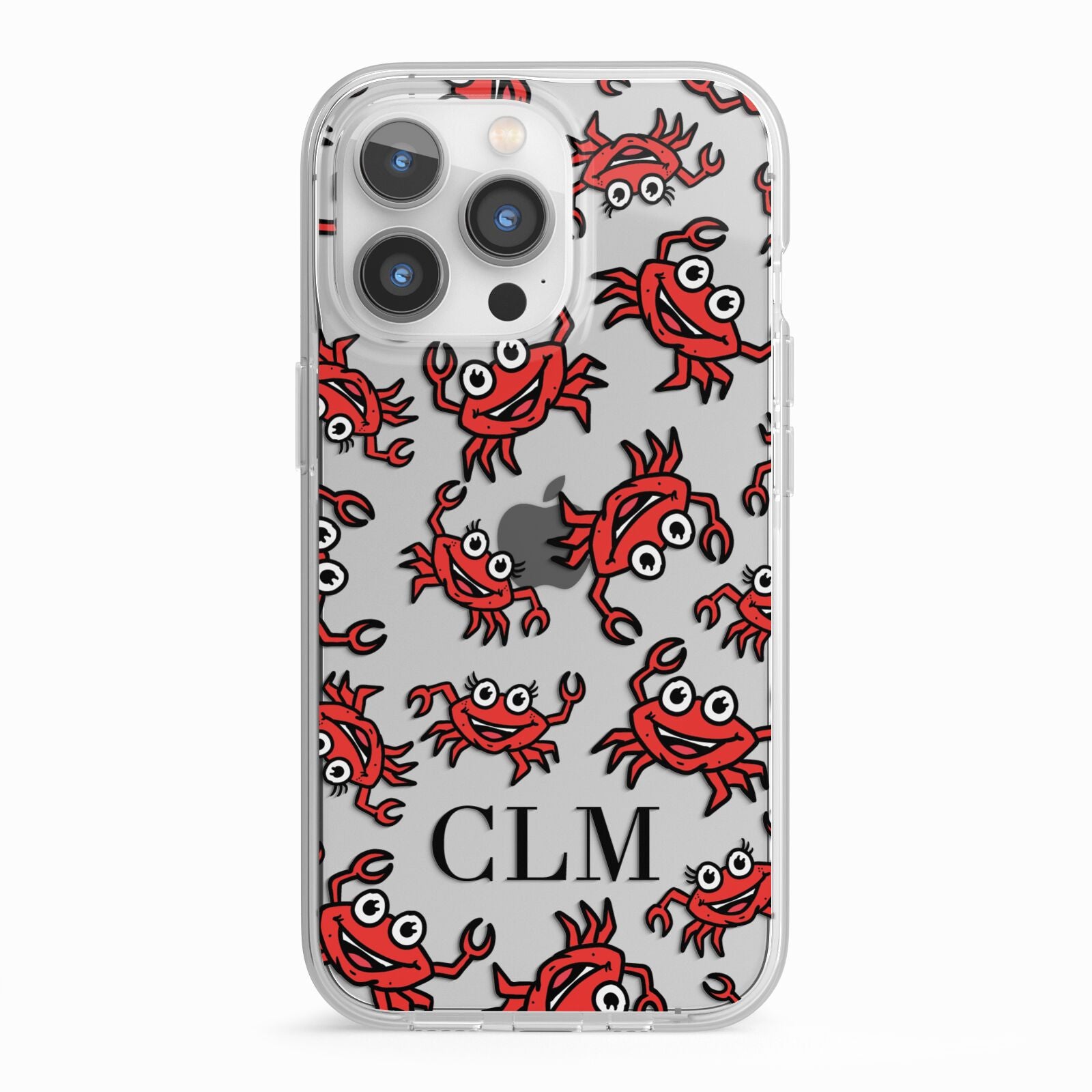 Personalised Crab Initials Clear iPhone 13 Pro TPU Impact Case with White Edges