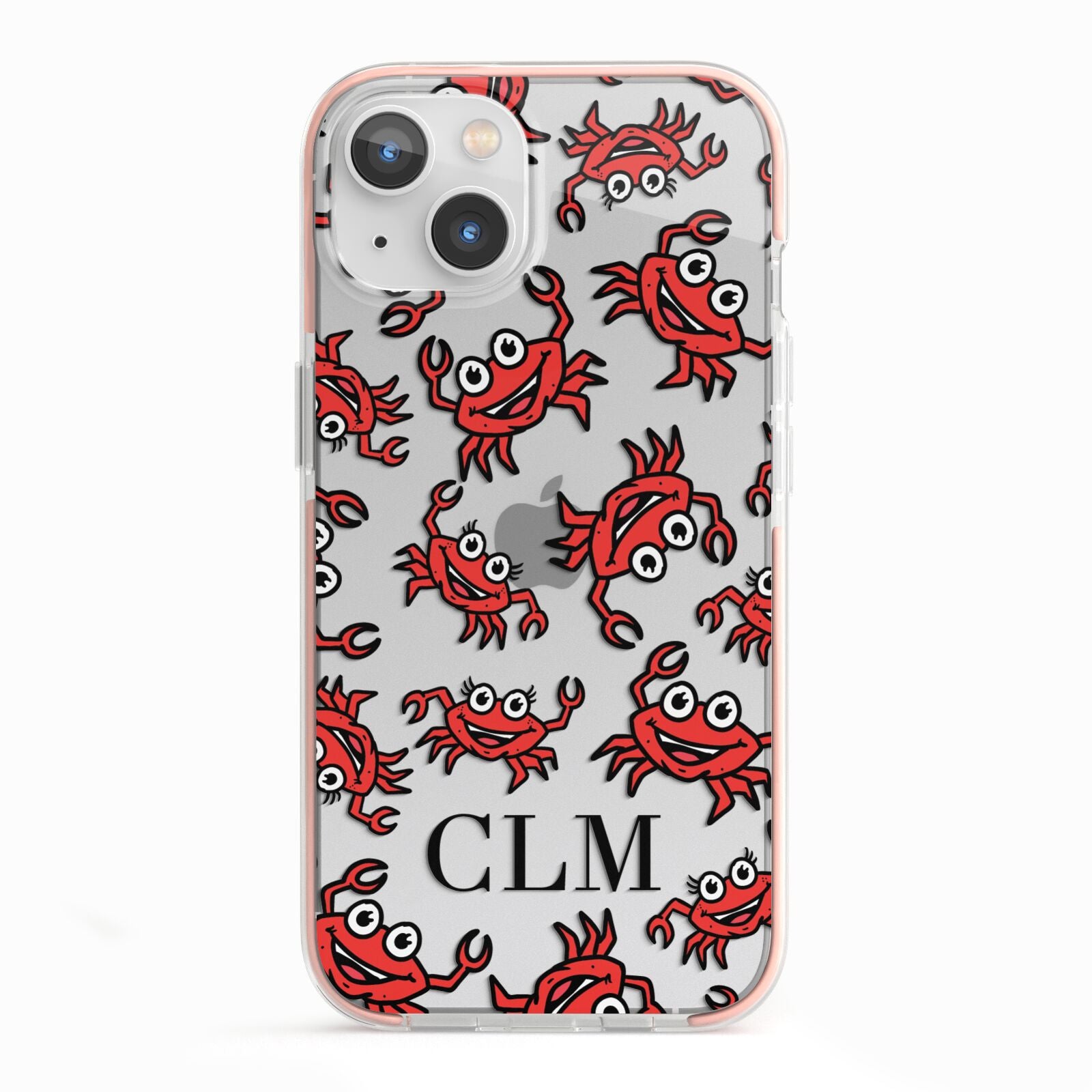 Personalised Crab Initials Clear iPhone 13 TPU Impact Case with Pink Edges