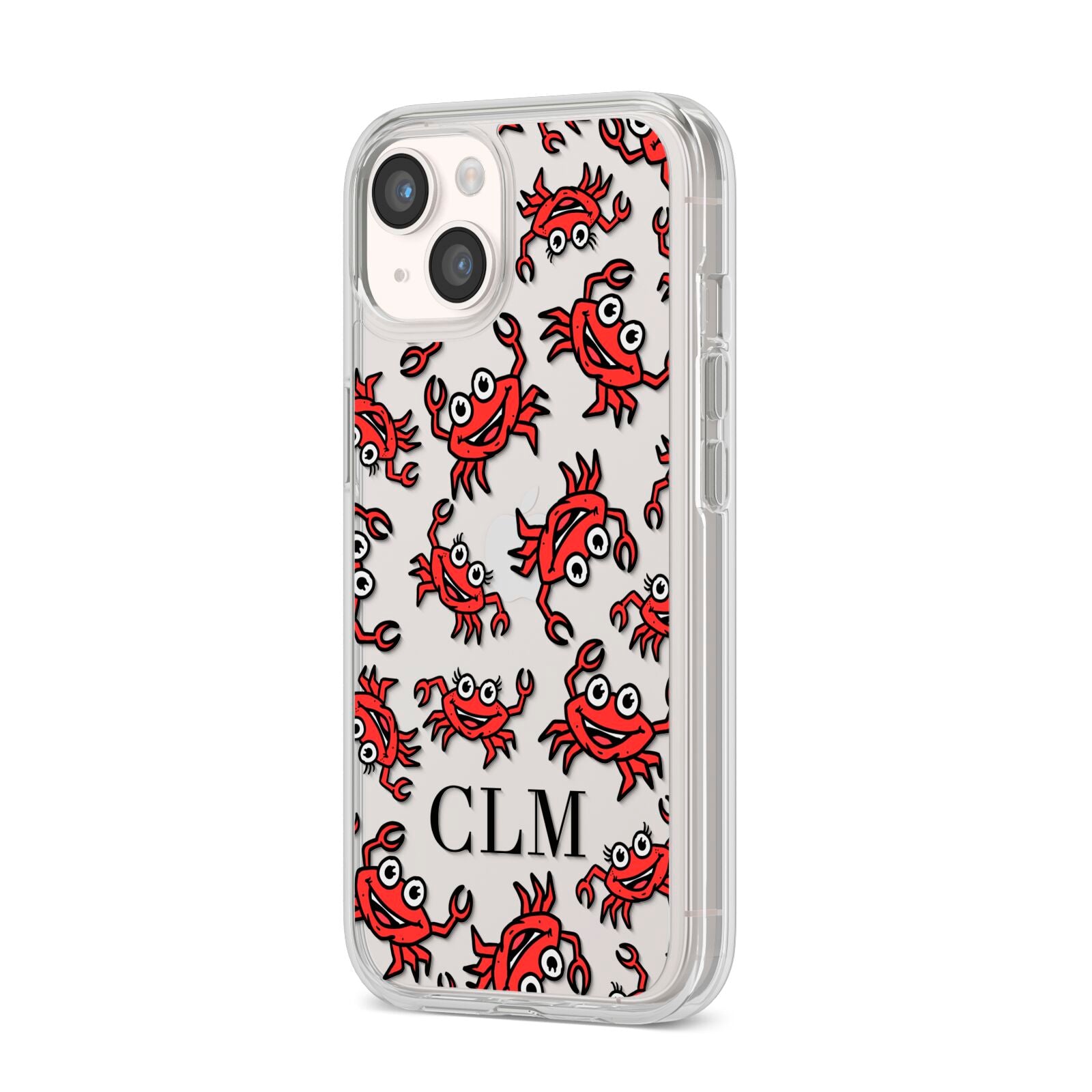 Personalised Crab Initials Clear iPhone 14 Clear Tough Case Starlight Angled Image