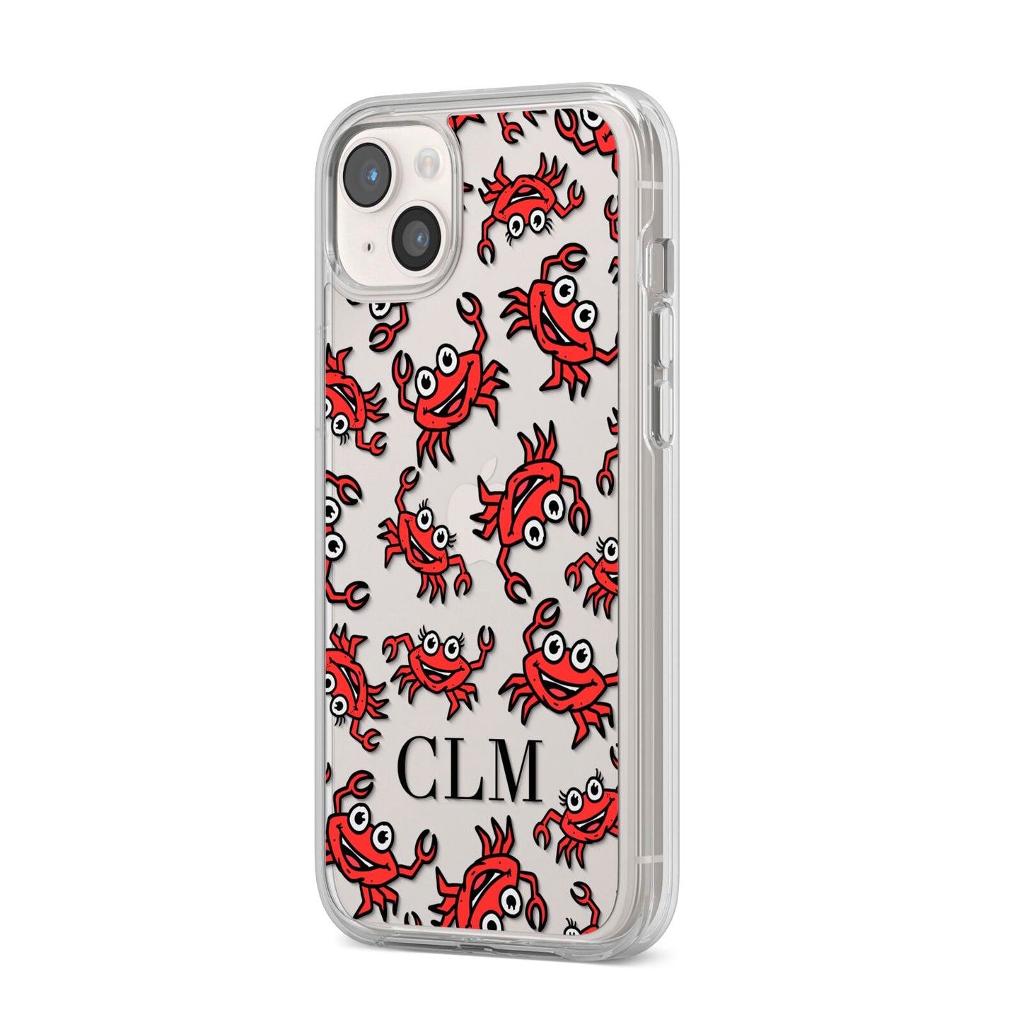 Personalised Crab Initials Clear iPhone 14 Plus Clear Tough Case Starlight Angled Image