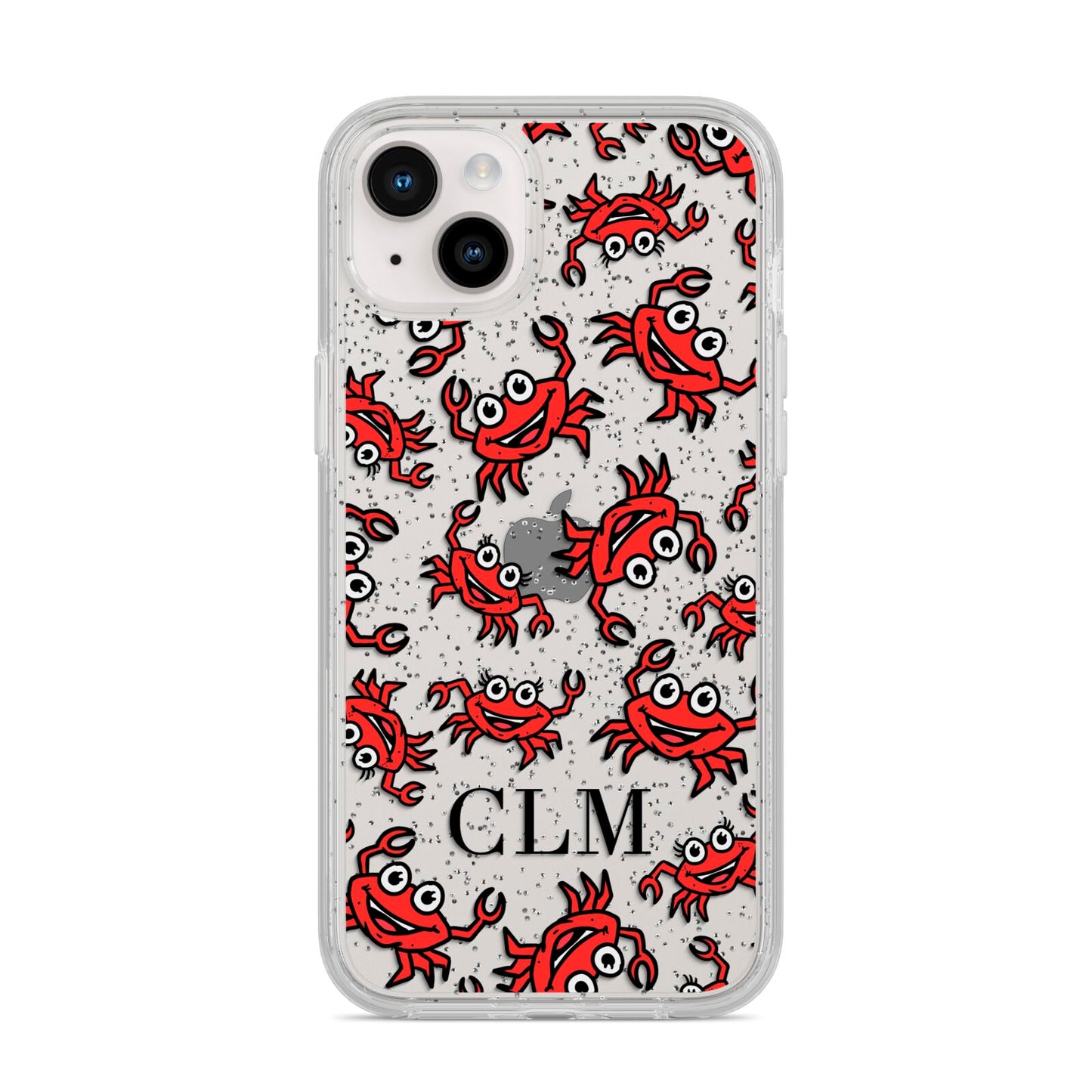 Personalised Crab Initials Clear iPhone 14 Plus Glitter Tough Case Starlight