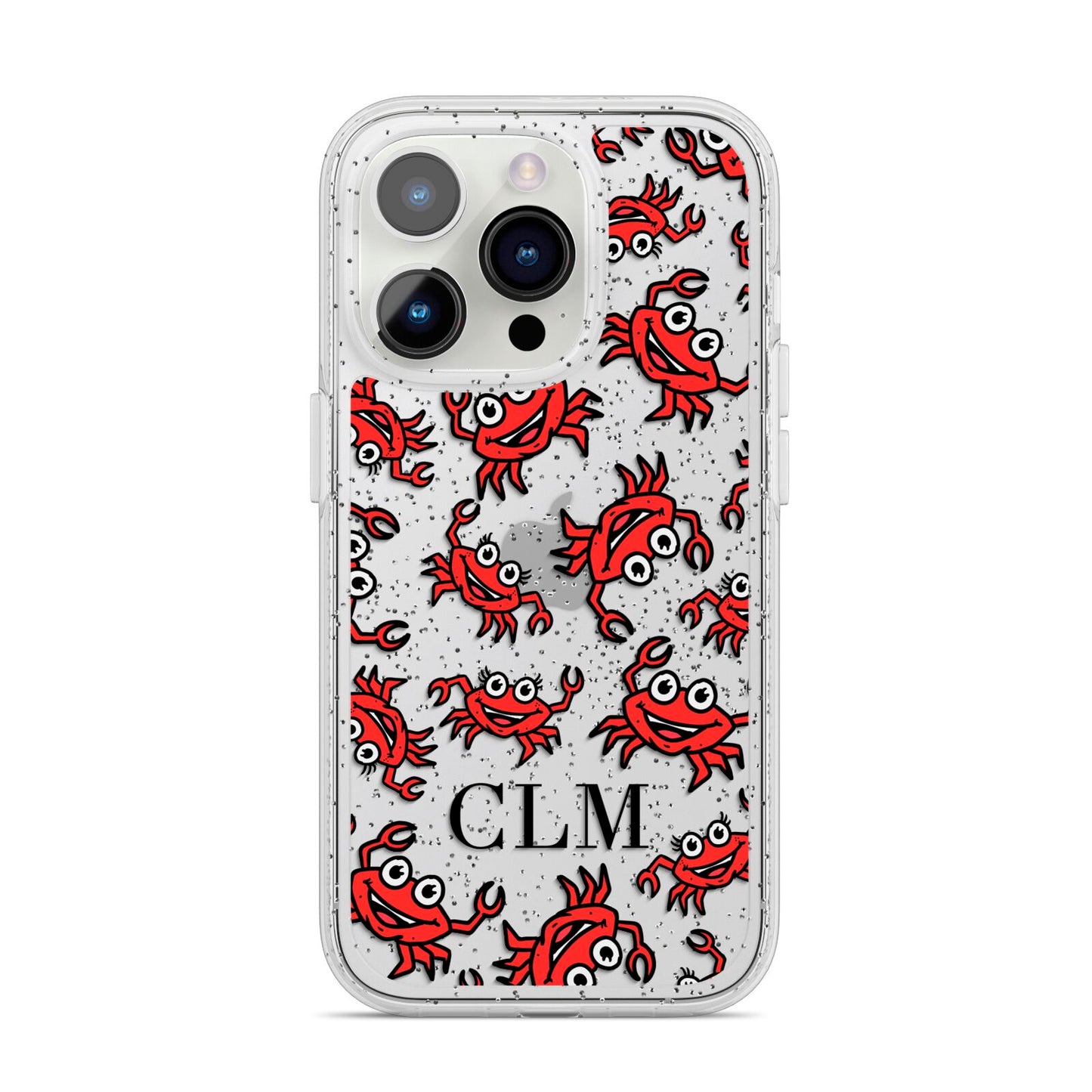 Personalised Crab Initials Clear iPhone 14 Pro Glitter Tough Case Silver